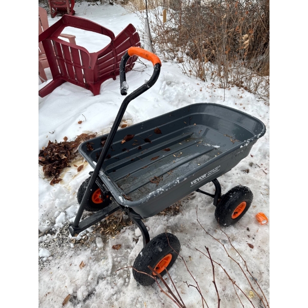 VEVOR Poly Garden Dump Cart, specifically a model capable of hauling up to 600 lbs. 
Capacity: It ha