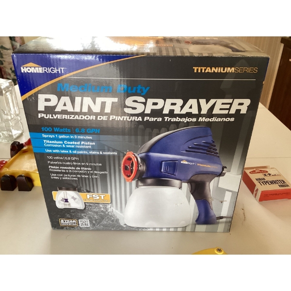 This is a HomeRight Titanium Series Medium Duty Paint Sprayer. 
It operates at 100 Watts and 6.8 GPH