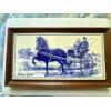 Image 1 : This is a vintage Delft blue tile panel featuring a Frisian horse pulling a traditional Dutch carria