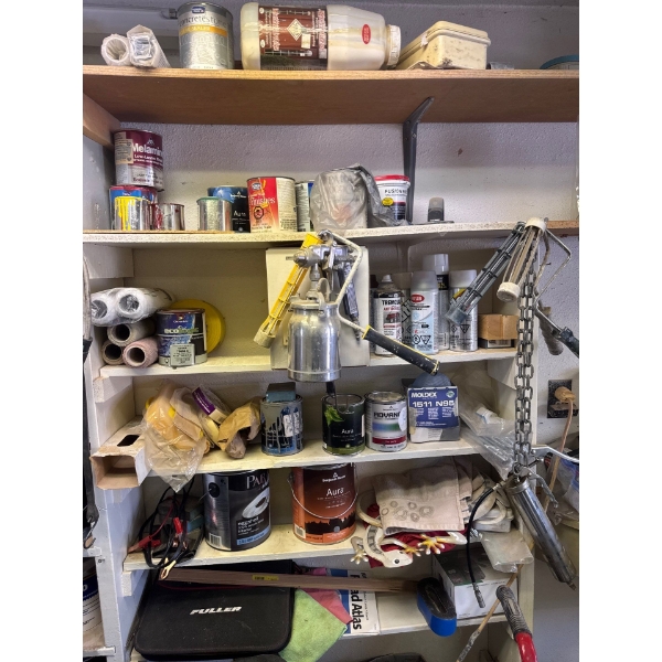 All contents of this one cabinet included, including Bink's air sprayer for painting.