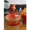 Image 4 :  This is a vintage Jeanette Amberina glass, swan covered powder or trinket dish and candy dish and v