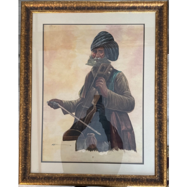  traditional Indian musician, commonly known as a baba, yogi, or sadhu, holding an instrument. 