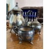 Image 1 : Silver plated, teapot, cream and sugar dispensers and silver plated, fork set and pie server