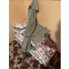 Image 3 : One green patio umbrella and a selection of outdoor seat and back cushions with floral and patterned