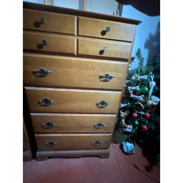 Great shape, antique wood dresser, all contents in drawers included. Dimensions are 29in wide, 47in 