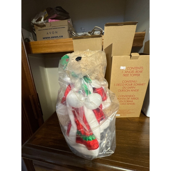  Angel tree, topper, teddy bear and Avon illuminated pumpkin