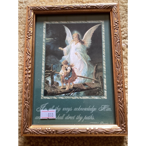 Print of a well-known painting, commonly referred to as "Guardian Angel on the Perilous Bridge" or "