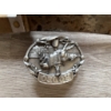 Image 17 : Two Old Hickory knives, a western rodeo-themed metal belt buckle, a wooden bar cart with casters and