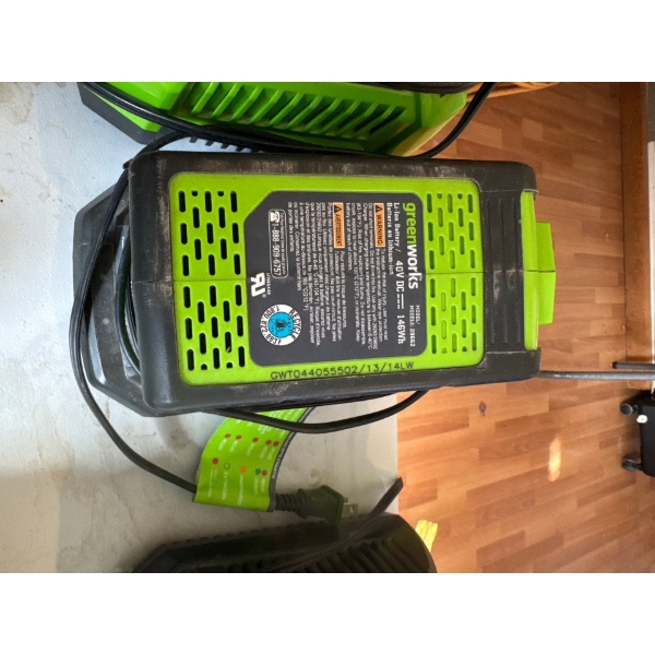 Greenworks 40V Lithium-ion battery charger, model 29662. Key specifications and safety features incl