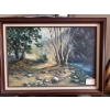 Image 8 : Oil on canvas landscape painting by Dolly Sellars, depicting a forest scene with a rocky stream and 