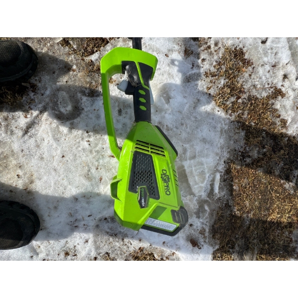 Greenworks GD40BC 40V brushless battery-powered brush cutter or string trimmer. 
Motor: Uses a brush