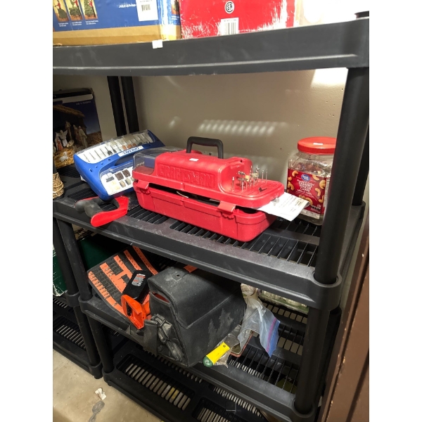  plastic racking, three tier set. 54 inches high. By 18 inches deep by 36 inches wide.