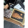 Image 1 : Box full of picture frames and a wooden carving and home decor