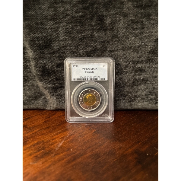  1996 Canadian two-dollar coin, commonly known as a "Toonie," featuring Queen Elizabeth II. 
Certifi