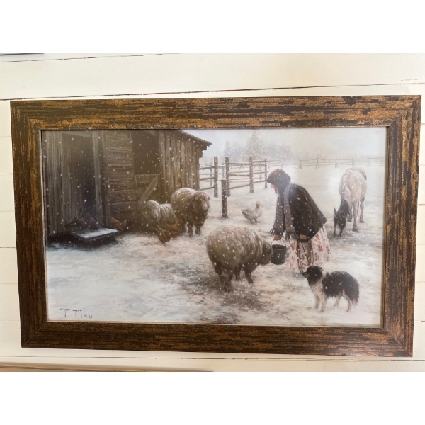  framed art print titled "An April Storm" by artist Robert Duncan. 
The painting depicts a rural win