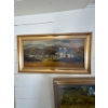 Image 1 :  framed oil painting depicting a rural Irish countryside landscape featuring a stone farmhouse and r
