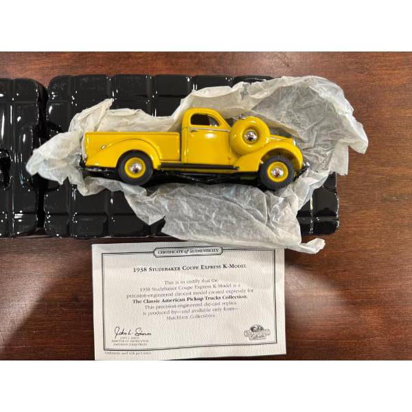  1:43 scale die-cast replica of a 1938 Studebaker Coupe Express K-Model from the Matchbox Collectibl