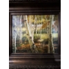 Image 2 : oil on canvas landscape painting featuring a birch forest scene, typical of vintage 