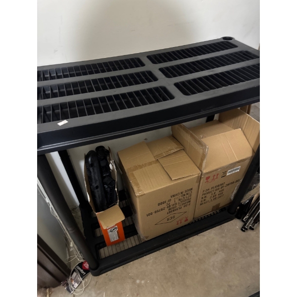  plastic rack with boxes,