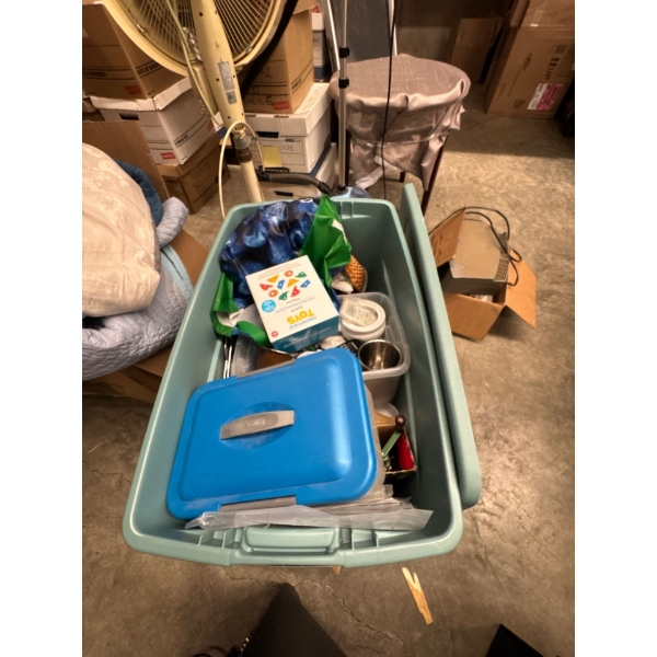 Tupperware container full of miscellaneous kitchen items