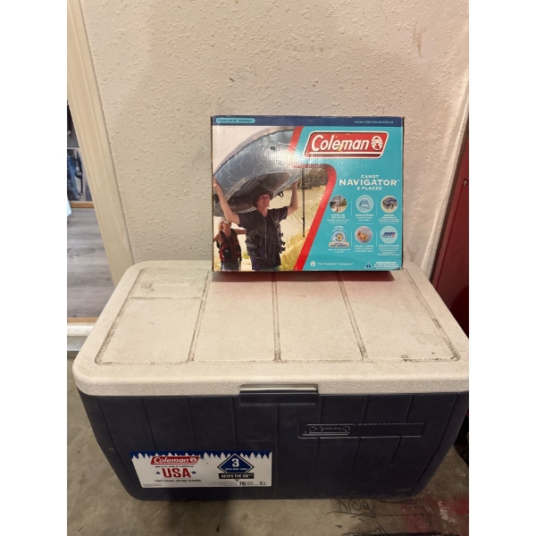 Coleman's 76 can cooler and Coleman's navigator raft, brand new in box