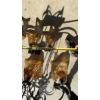 Image 4 : Wrought Iron Chandelier With Amber Glass Shades, 2-Tier, 38" x 26"