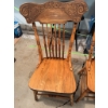 Image 2 : Set of three wood chairs with spindle backs and carved top rails, along with a large rectangular fol