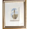 Image 1 : framed watercolor painting depicting the Palazzo Vecchio in Florence, Italy, serving as a decorative