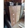 Image 2 : Three 4-drawer metal filing cabinets in brown, tan, and gray finishes. Each cabinet features label h