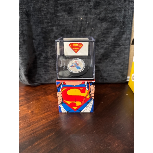  2013 Superman 75th Anniversary $20 fine silver coin produced by the Royal Canadian Mint. 
Purity & 