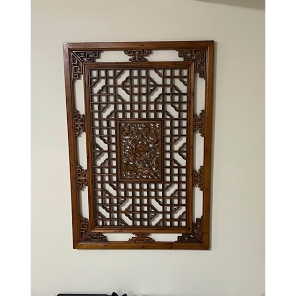 Chinese Lattice Wood Panels with Longevity Motif, 19.5" x 57.5" Each