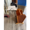 Image 1 : Two vintage magazine racks, one wood and one brass with retro top