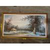 Image 4 :  Vintage original oil painting on canvas by artist Irene Cafieri. 
Subject: A winter landscape featu