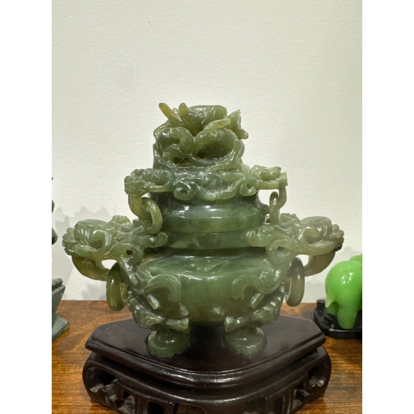  traditional Chinese hand-carved jade or serpentine censer, often used as an incense burner or decor