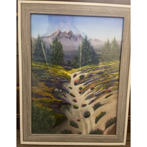 Scenic Mountain Landscape Metaphorical Painting  Artist Unknown 17"x20"tall