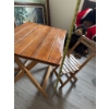 Image 6 : One rectangular folding table and two matching folding chairs. Made of wood with horizontal slat des