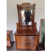 Image 10 : Oak dresser featuring three drawers with brass handles, decorative leaf carving, and attached vertic