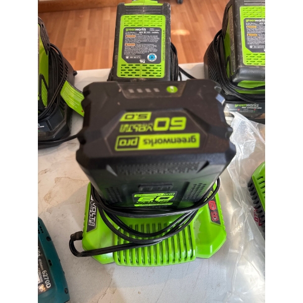 Greenworks Pro 60V lithium-ion battery and charger set.
Voltage: 60V 
Battery Options: Available in 