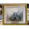 Image 3 :  framed decorative painting featuring a floral arrangement with blue flowers, likely anemones, arran