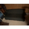 Image 3 : Three-seat sofa with dark patterned upholstery, featuring rolled arms and wooden trim accents. The s