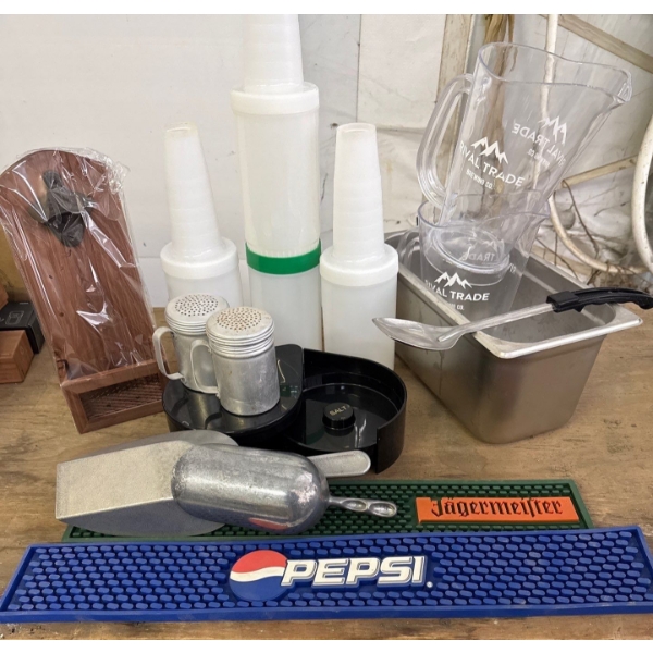Assorted Barware w/Spillage Mats And Salt Rimmer-Jugs,Bottle Opener & More!