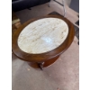 Image 2 : An oval mahogany coffee table with a green marble inset top