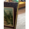 Image 6 : Oil painting depicting a mountainous landscape with pine trees and a winding path, presented in a ca