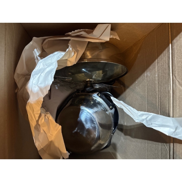 Stainless steel cookware set.