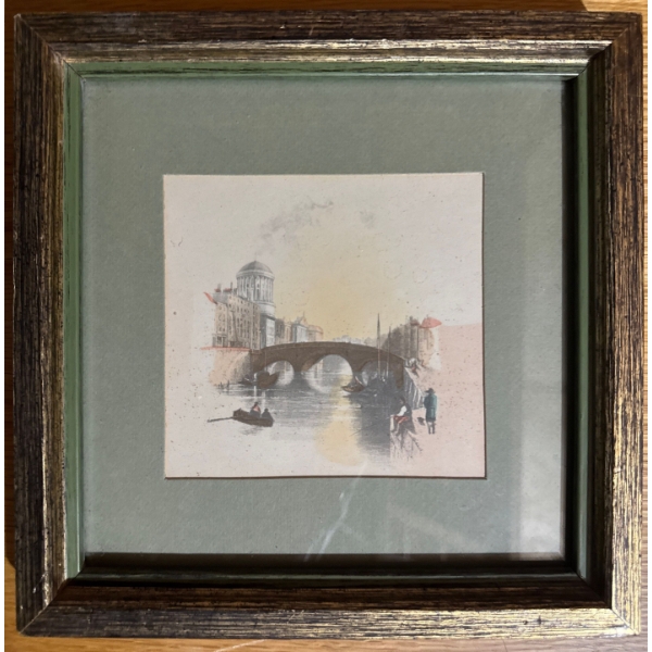 19th-century engraving depicting The Four Courts building in Dublin, Ireland, positioned along the R