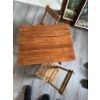 Image 3 : One rectangular folding table and two matching folding chairs. Made of wood with horizontal slat des
