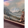 Image 11 : Oil painting depicting a mountainous landscape with pine trees and a winding path, presented in a ca
