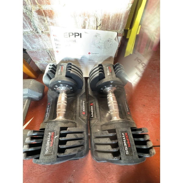 Keppi Fitness adjustable dumbbells, designed to save space by combining multiple weights into one un