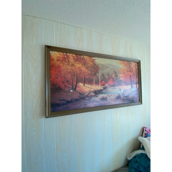 Bushnell antique binoculars and Russell Morton painting 51 inches long by 27 inches wide 