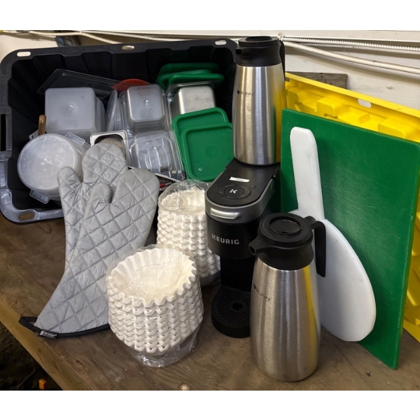 Bundle Of Kitchen Necessities- Keurig Single Cup Brewer, Filters & Containers, Cutting Boards ++